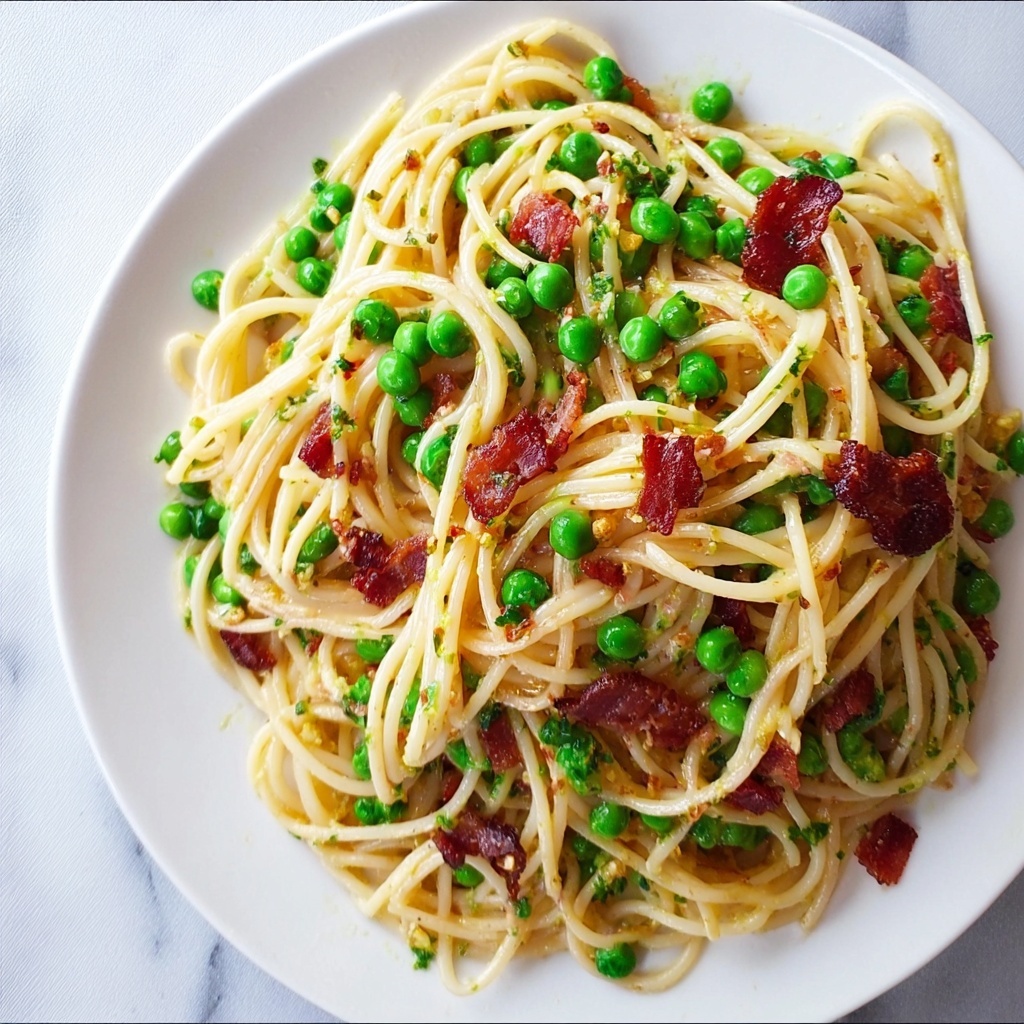 Creamy Lemon Pasta with Bacon and Peas Recipe - Recipe Image