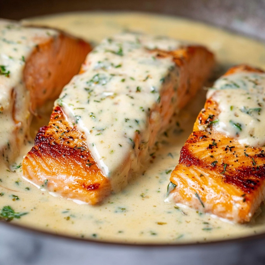 Salmon with Herb & Garlic Cream Sauce Recipe - Recipe Image