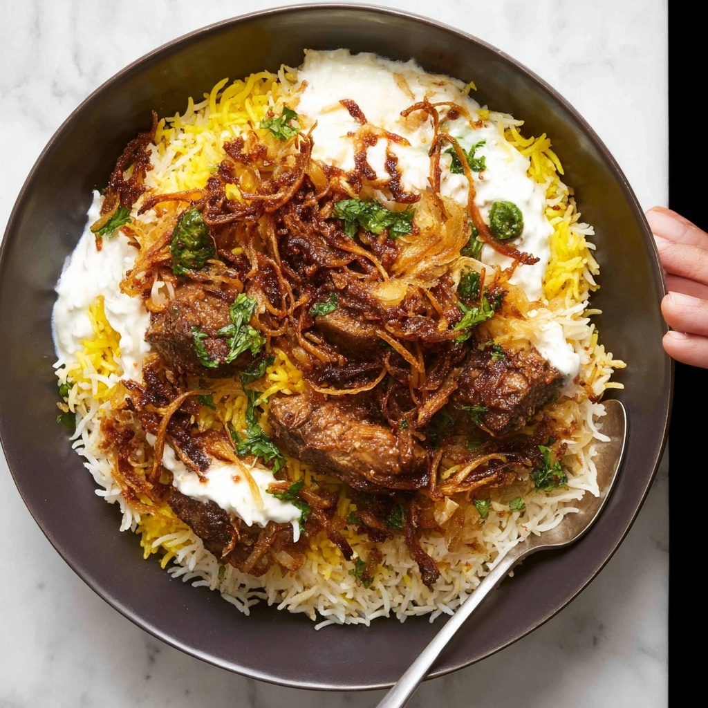 Creamy Spiced Chicken Biryani with Saffron and Crispy Onions Recipe - Recipe Image