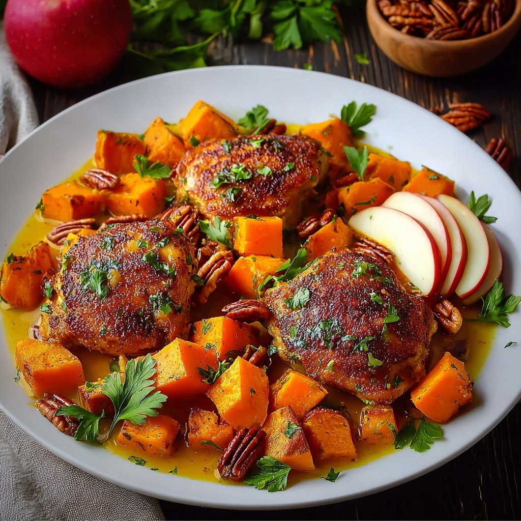 Autumn Chicken Dinner with Apple Cider, Sweet Potatoes, and Pecans Recipe - Recipe Image