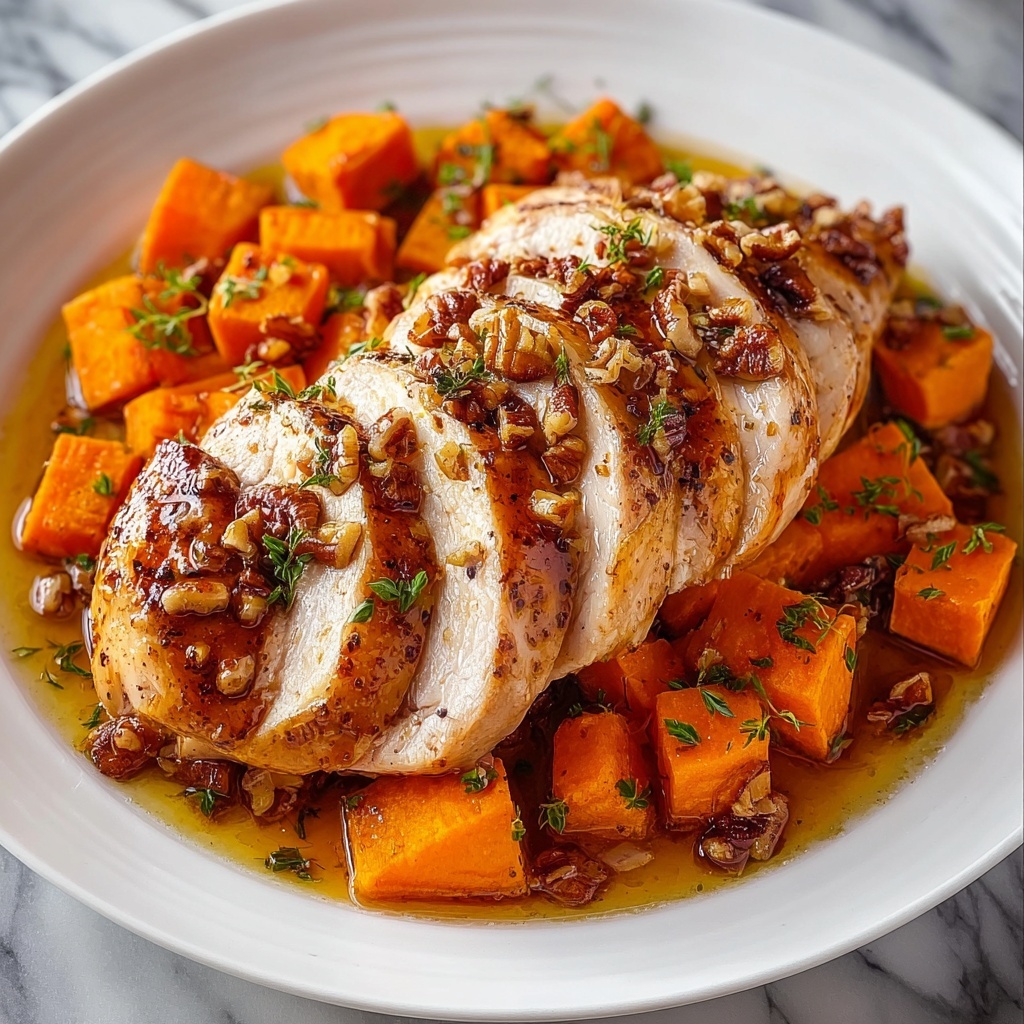 Maple-Glazed Chicken with Roasted Sweet Potatoes and Pecans Recipe - Recipe Image