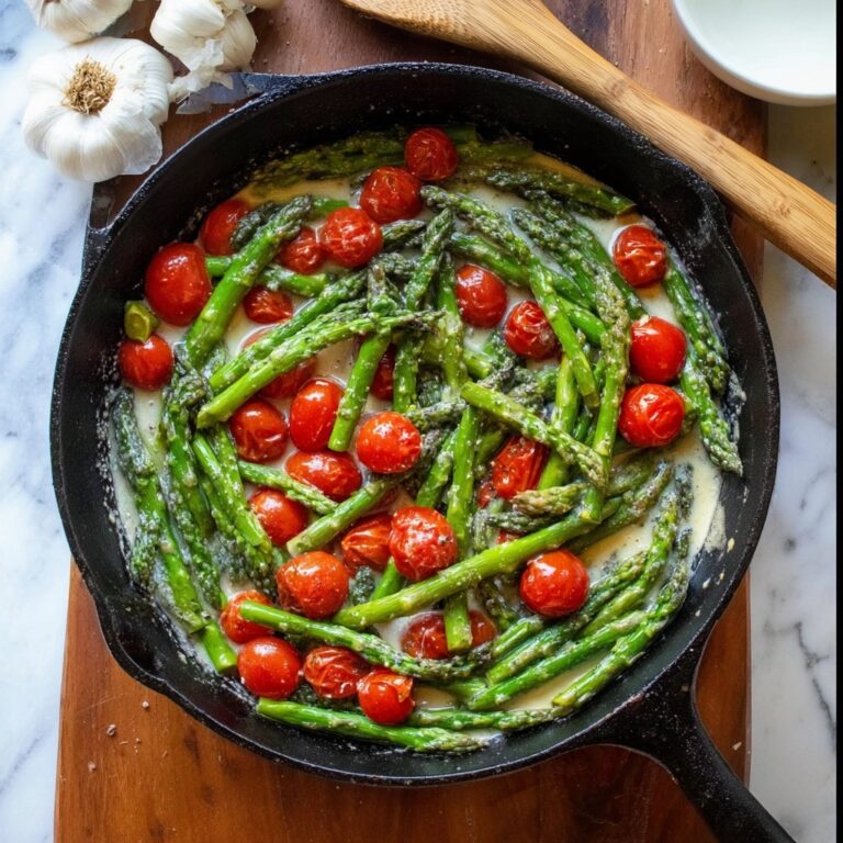 Sautéed Asparagus and Cherry Tomatoes with Parmesan and Cream Recipe