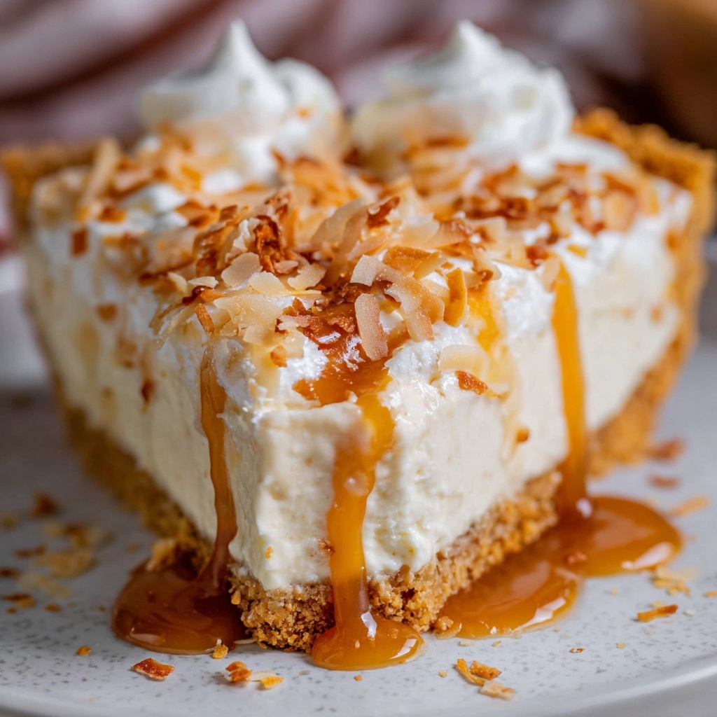 Coconut Cream Pie with Caramel and Toasted Coconut Garnish Recipe - Recipe Image