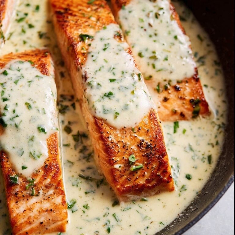 Salmon with Herb & Garlic Cream Sauce Recipe