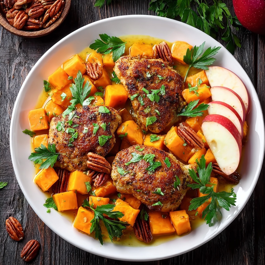 Autumn Chicken Dinner with Apple Cider, Sweet Potatoes, and Pecans Recipe - Recipe Image