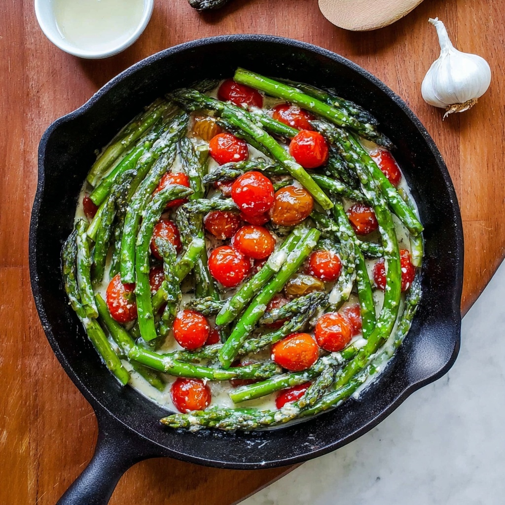 Sautéed Asparagus and Cherry Tomatoes with Parmesan and Cream Recipe - Recipe Image