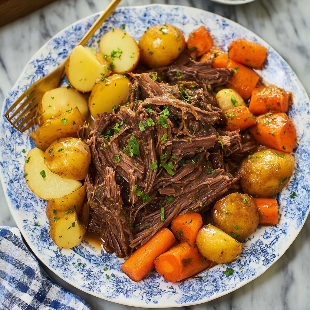Slow Cooker Pot Roast with Vegetables and Red Wine Gravy Recipe - Recipe Image