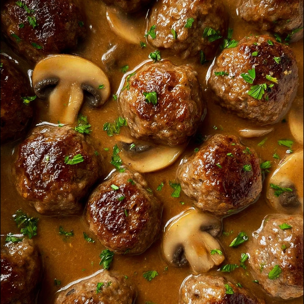 Salisbury Steak Meatballs with Mushroom Gravy Recipe - Recipe Image