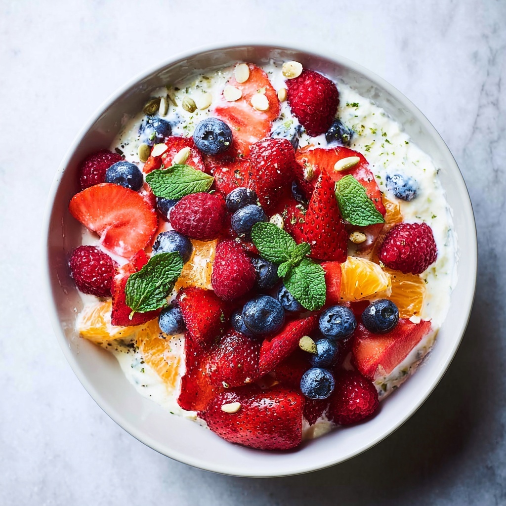 Creamy Fruit Salad with Greek Yogurt, Citrus, Berries, and Poppy Seeds Recipe - Recipe Image