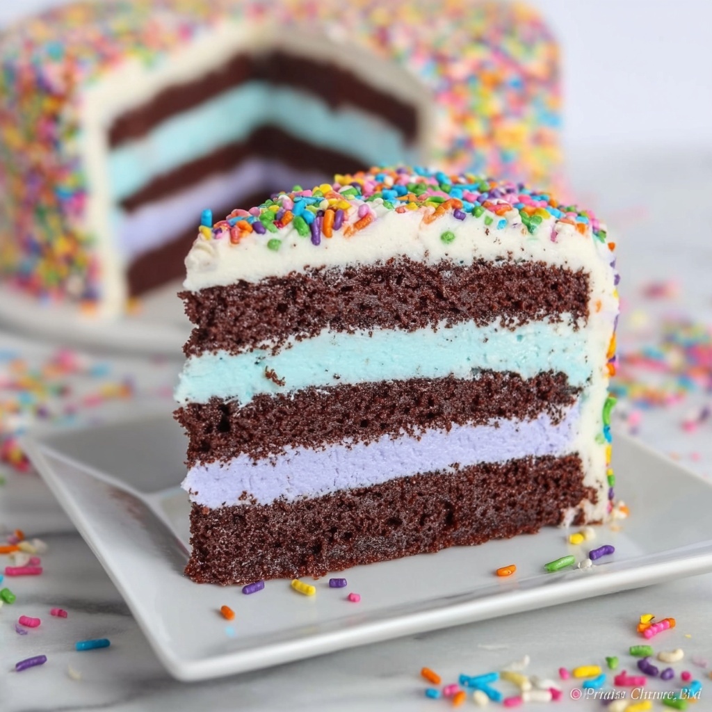 Chocolate Sprinkle Cake with Vibrant Rainbow Jimmies Recipe - Recipe Image