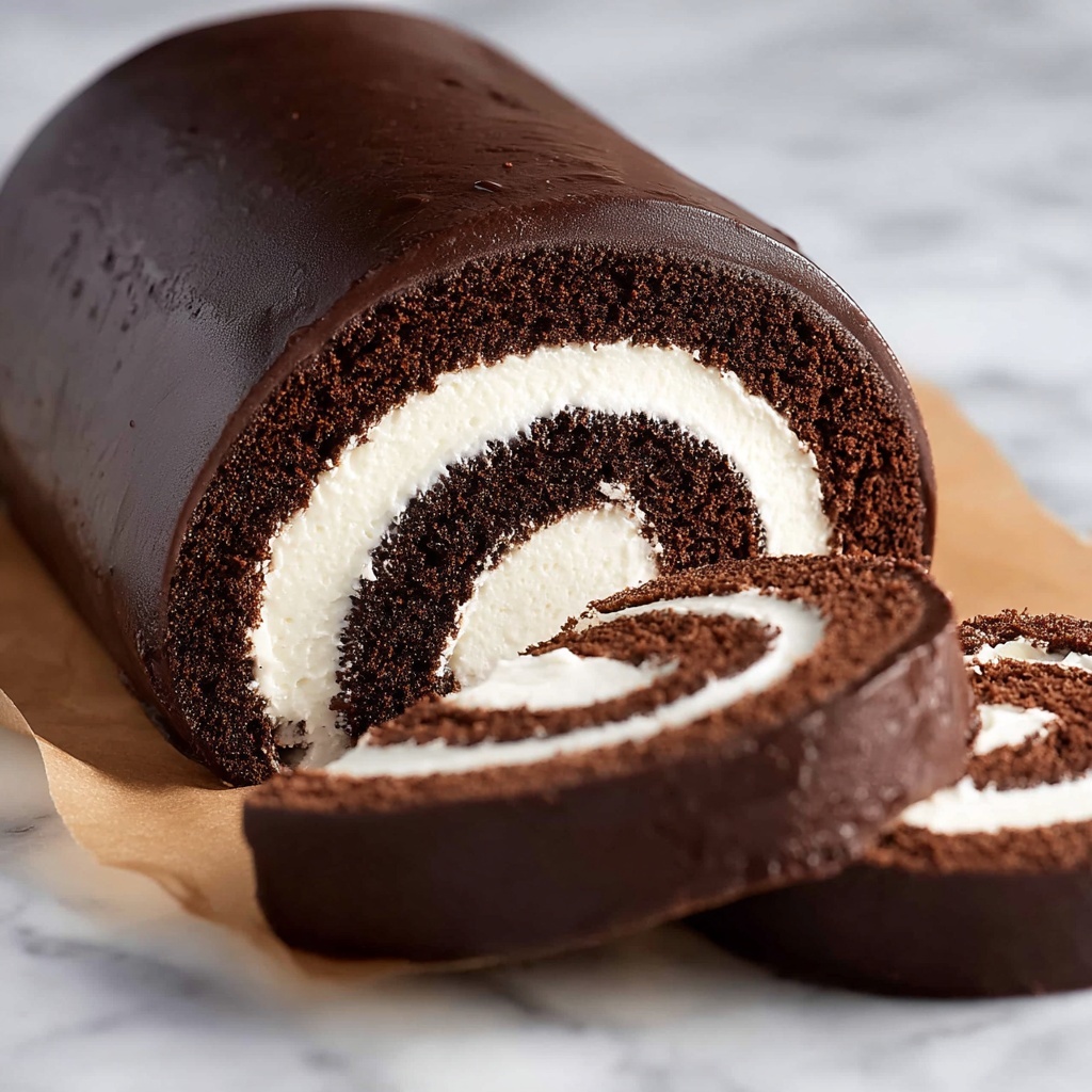 Swiss Chocolate Cake Roll with Marshmallow Buttercream and Dark Chocolate Ganache Recipe - Recipe Image