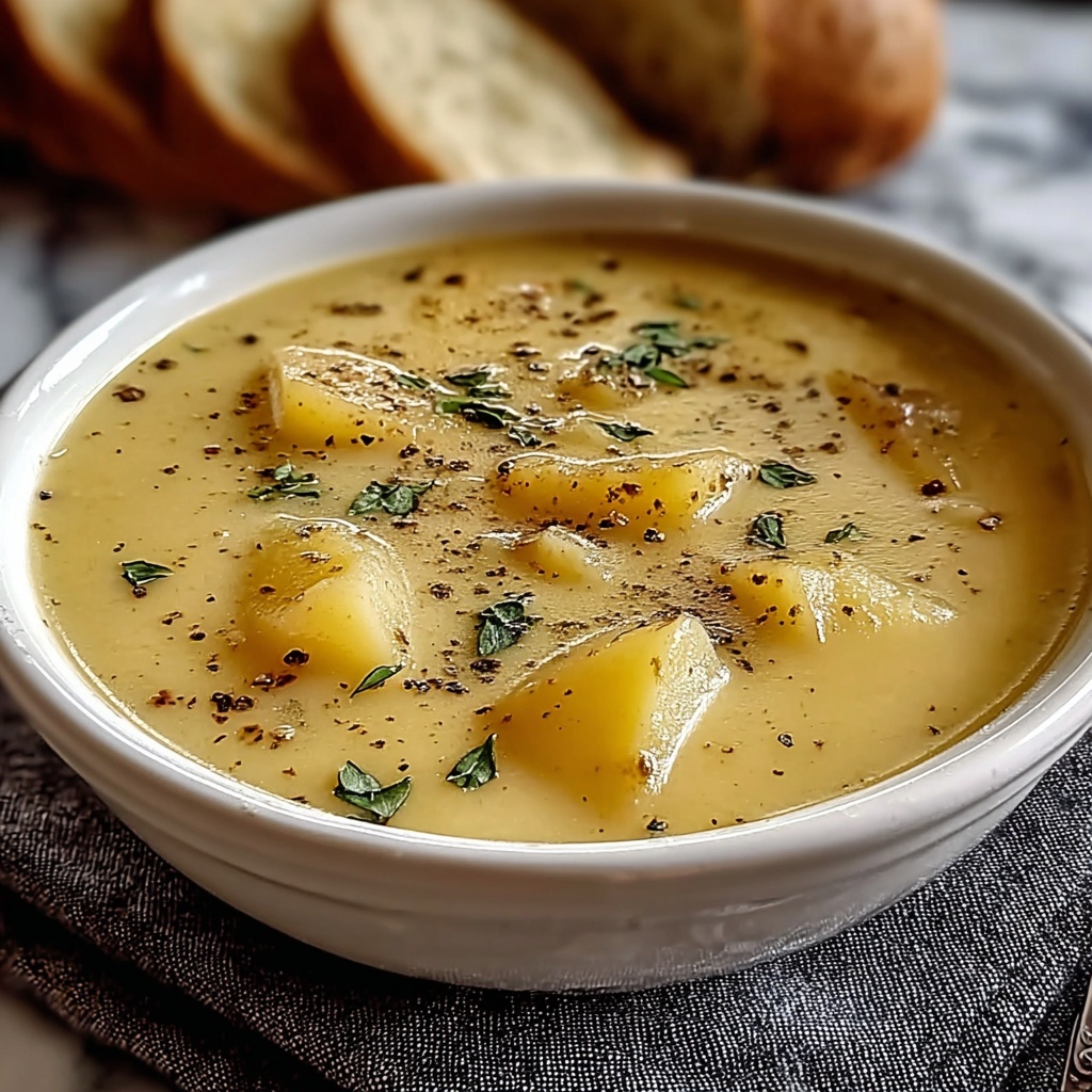 Irresistibly Cozy Hearty Cheddar Garlic Herb Potato Soup Recipe - Recipe Image