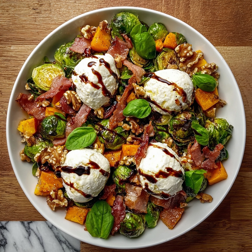 Maple-Glazed Brussels Sprouts and Butternut Squash Salad with Burrata Bacon Walnuts and Feta Recipe - Recipe Image