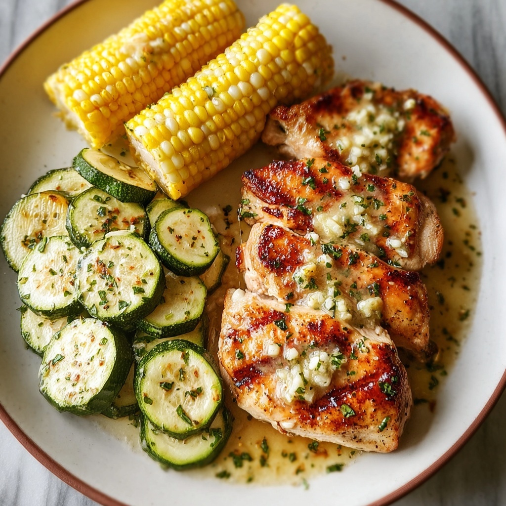 Garlic Butter Chicken with Fresh Zucchini and Sweet Corn Recipe - Recipe Image