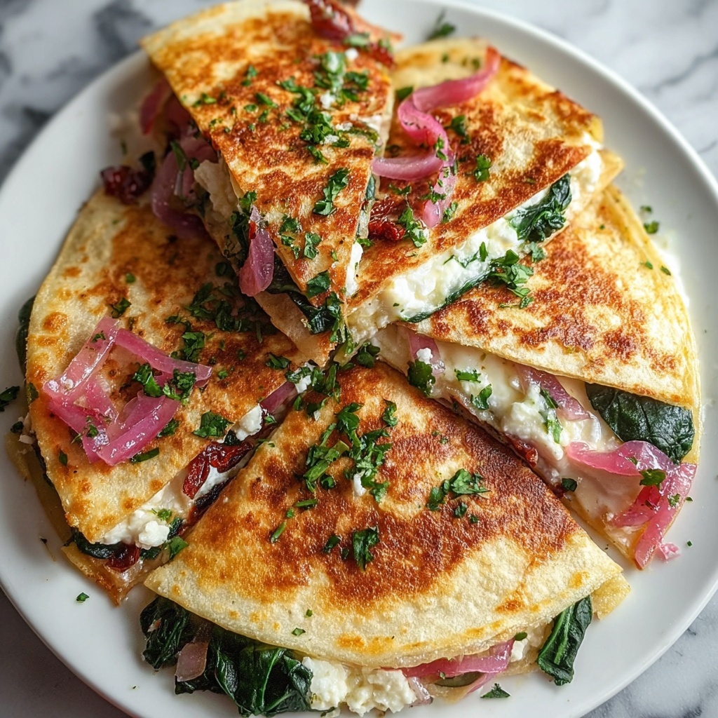 Mediterranean Spinach, Feta, and Mozzarella Quesadillas Recipe - Recipe Image
