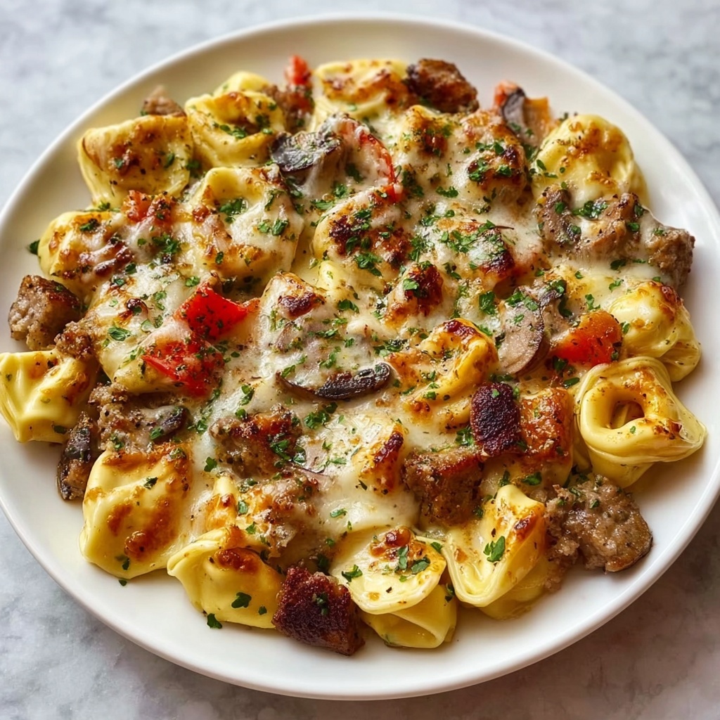 Golden Cheese Steak Tortellini Casserole Recipe - Recipe Image