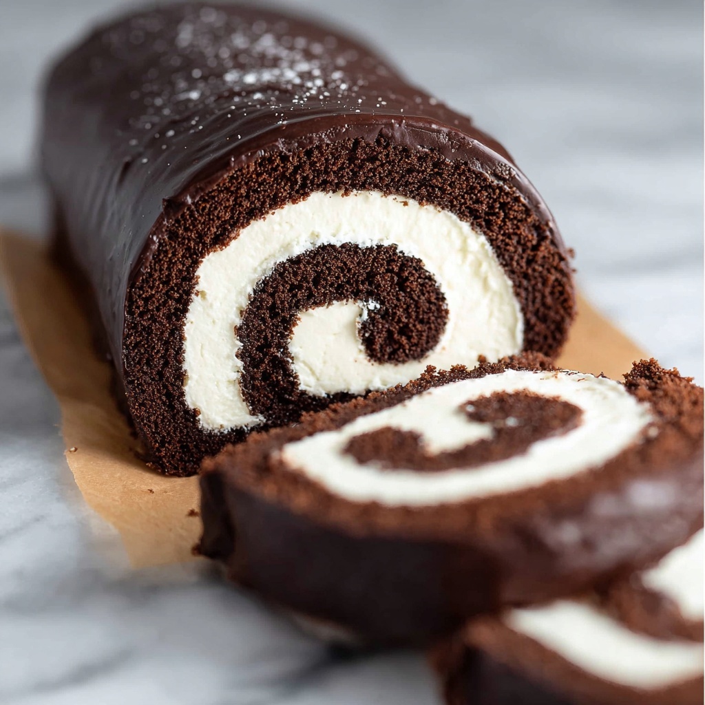 Swiss Chocolate Cake Roll with Marshmallow Buttercream and Dark Chocolate Ganache Recipe - Recipe Image