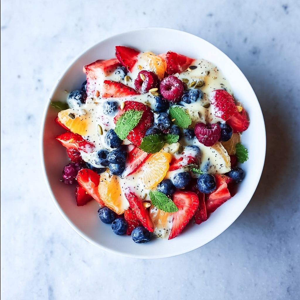 Creamy Fruit Salad with Greek Yogurt, Citrus, Berries, and Poppy Seeds Recipe - Recipe Image