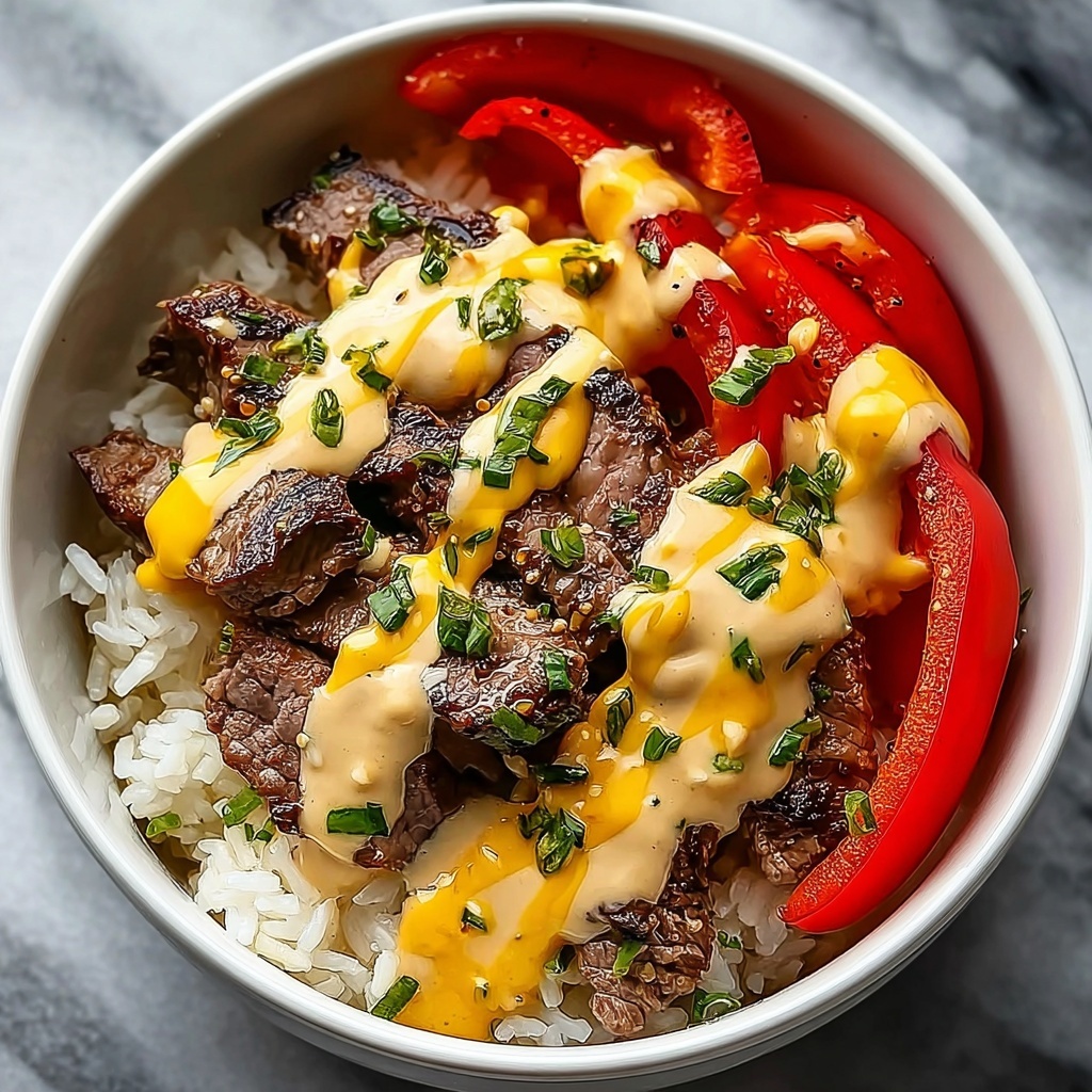 High Protein Philly Cheesesteak Rice Bowls Recipe - Recipe Image