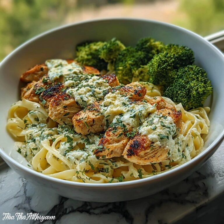 Indulgent Pesto Chicken Alfredo with Spicy Feta Broccoli Crunch Recipe