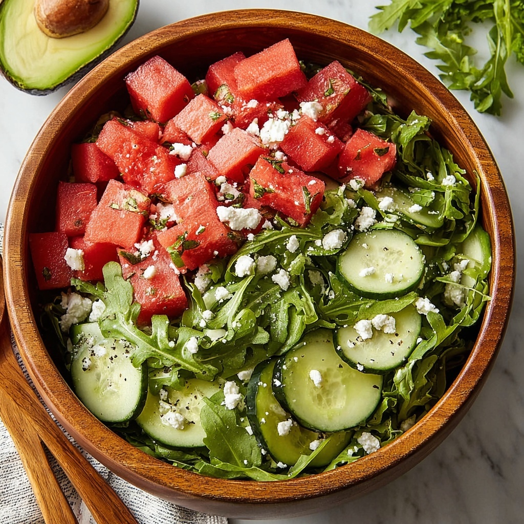 Watermelon Salad with Feta, Cucumber, and Lime Dressing Recipe - Recipe Image