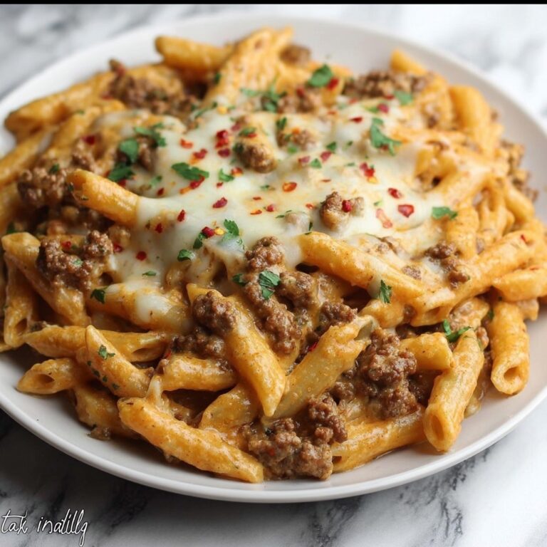 Creamy Velveeta Penne Pasta with Cajun Beef Alfredo Sauce Recipe