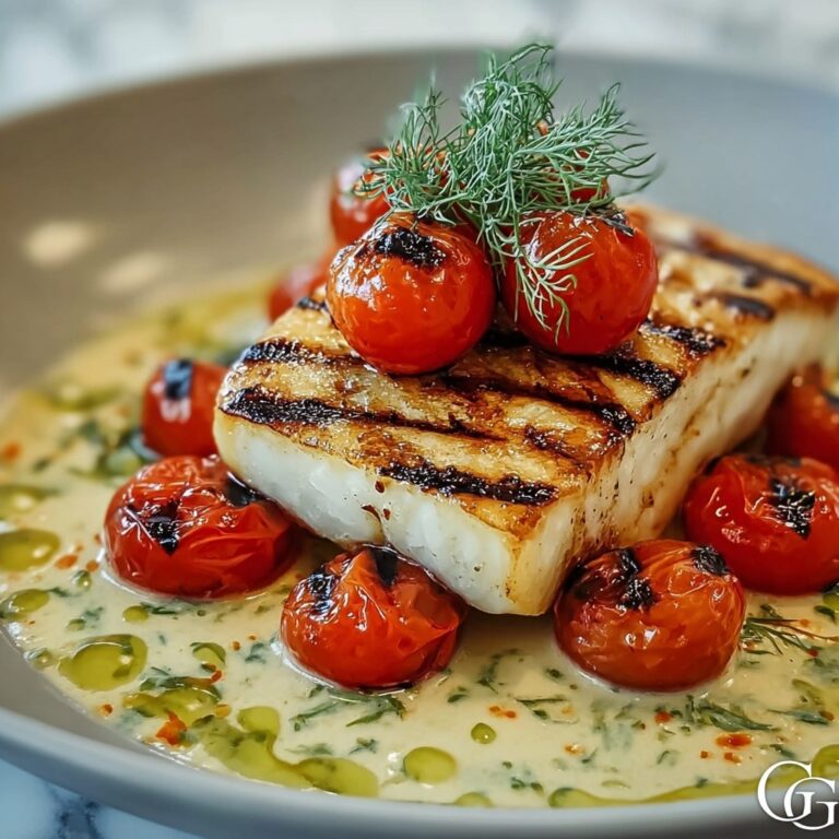 Grilled Cod with Roasted Tomatoes and Creamy Dill Sauce Recipe