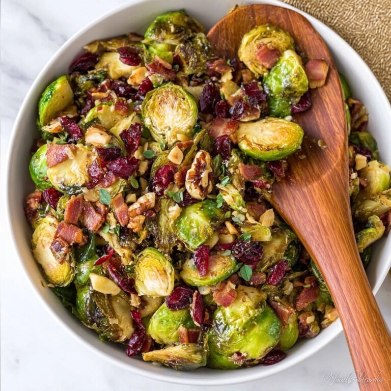 Maple Bacon Shredded Brussels Sprouts with Pecans and Cranberries Recipe