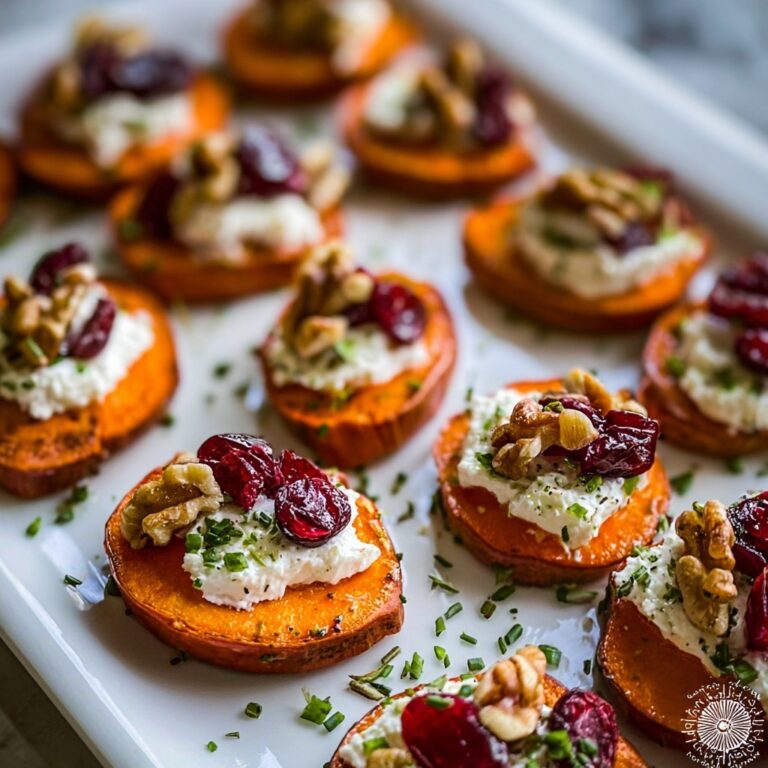 Roasted Sweet Potato Rounds with Herbed Ricotta, Walnuts, and Cranberries Recipe